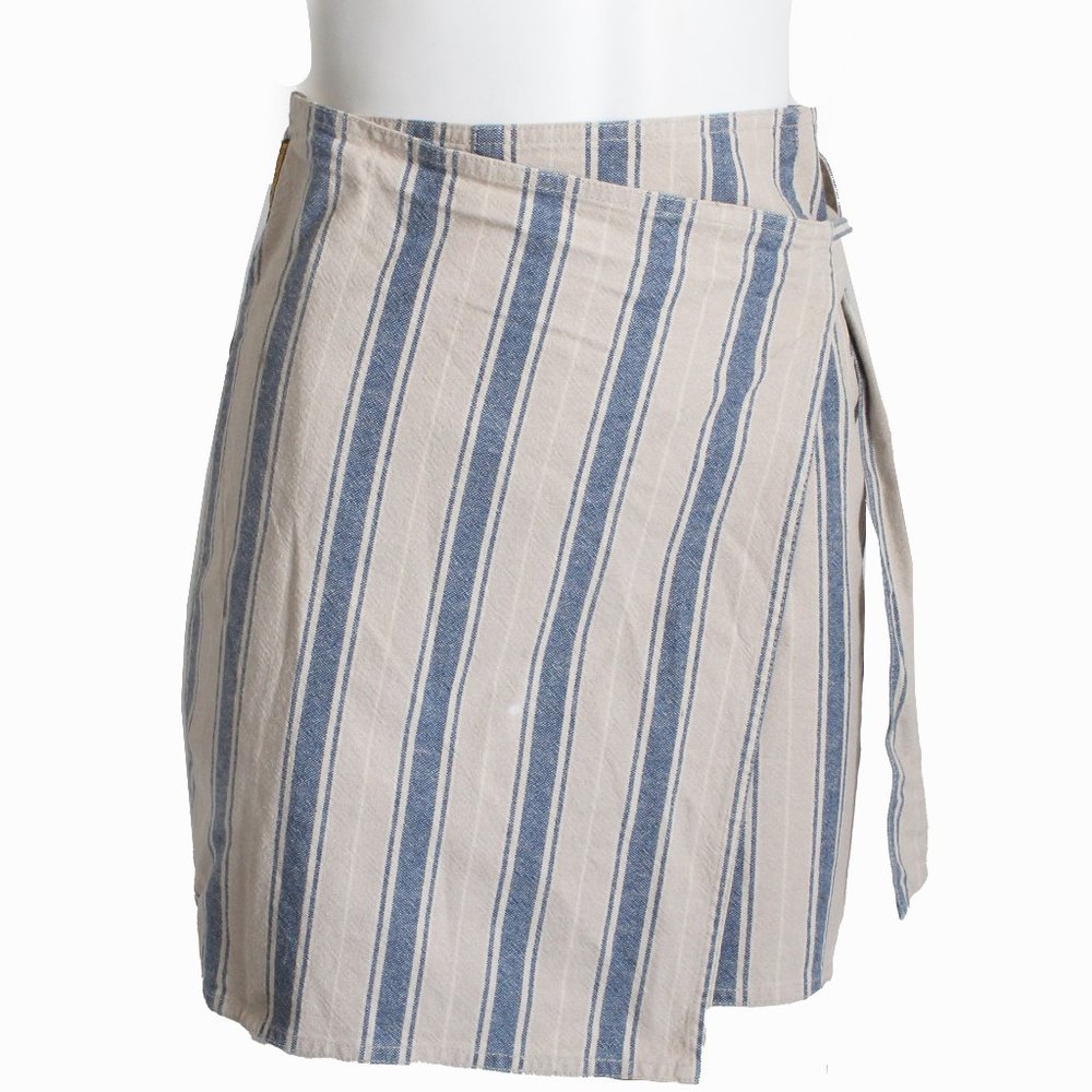Armani Jeans Wrap Skirt Cotton Ramie Linen Blend Striped